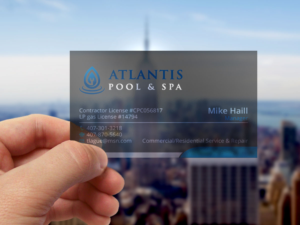 Business Card Design by Verified artistry (Design garden) for Atlantis Pool/Spa Service&Repair LLC | Design: #7239279