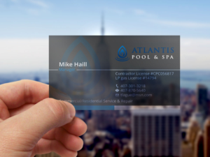 Business Card Design by Verified artistry (Design garden) for Atlantis Pool/Spa Service&Repair LLC | Design: #7239283
