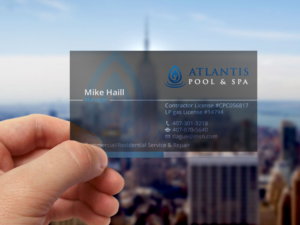 Business Card Design by Verified artistry (Design garden) for Atlantis Pool/Spa Service&Repair LLC | Design: #7239284