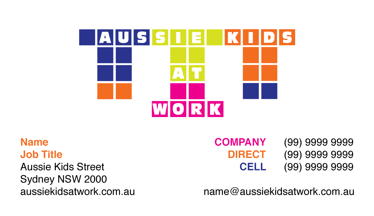 Business Card Design by Restless for Aussie Kids at Work | Design #1833145