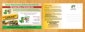 Postkarten-Design von Venus L. Penaflor für Geaux Shop Grocery Delivery Services LLC  | Design: #7205515