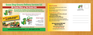 Postkarten-Design von Venus L. Penaflor für Geaux Shop Grocery Delivery Services LLC  | Design: #7205841