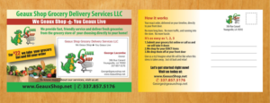 Postkarten-Design von Venus L. Penaflor für Geaux Shop Grocery Delivery Services LLC  | Design #7207496