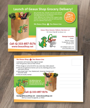 Postkarten-Design von alex989 für Geaux Shop Grocery Delivery Services LLC  | Design: #7205716