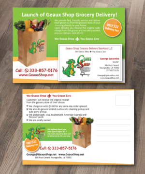 Postkarten-Design von alex989 für Geaux Shop Grocery Delivery Services LLC  | Design: #7206500