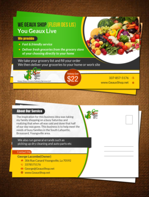 Postkarten-Design von debdesign für Geaux Shop Grocery Delivery Services LLC  | Design: #7191181