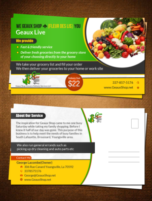 Postcard Design by debdesign for Geaux Shop Grocery Delivery Services LLC  | Design #7216076