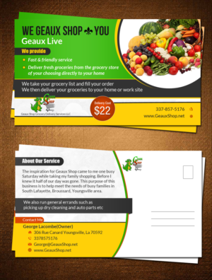 Postkarten-Design von debdesign für Geaux Shop Grocery Delivery Services LLC  | Design: #7226714