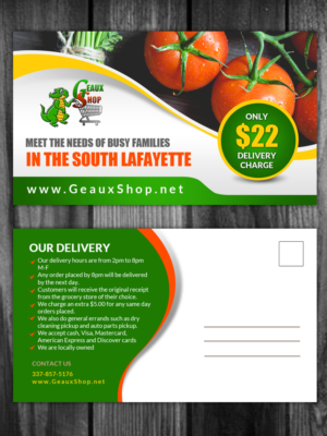 Postkarten-Design von creative.bugs für Geaux Shop Grocery Delivery Services LLC  | Design: #7192715