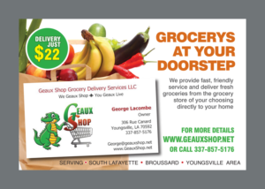 Postcard Design by rkailas for Geaux Shop Grocery Delivery Services LLC  | Design #7228141