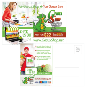 Postkarten-Design von creationz2011 für Geaux Shop Grocery Delivery Services LLC  | Design #7232834