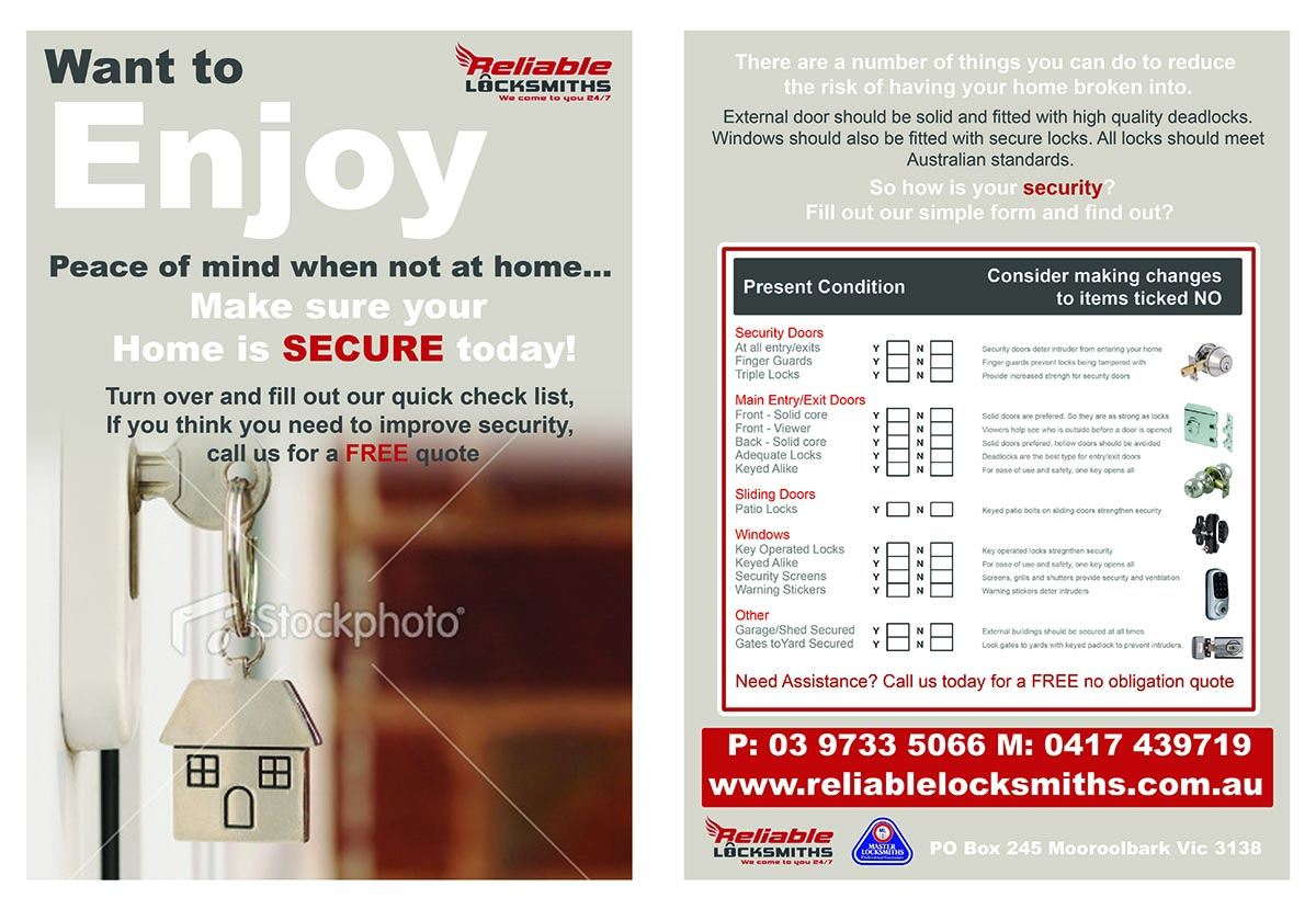 Diseño de Flyer por Lou Sharp para reliable locksmiths | Diseño #1864763
