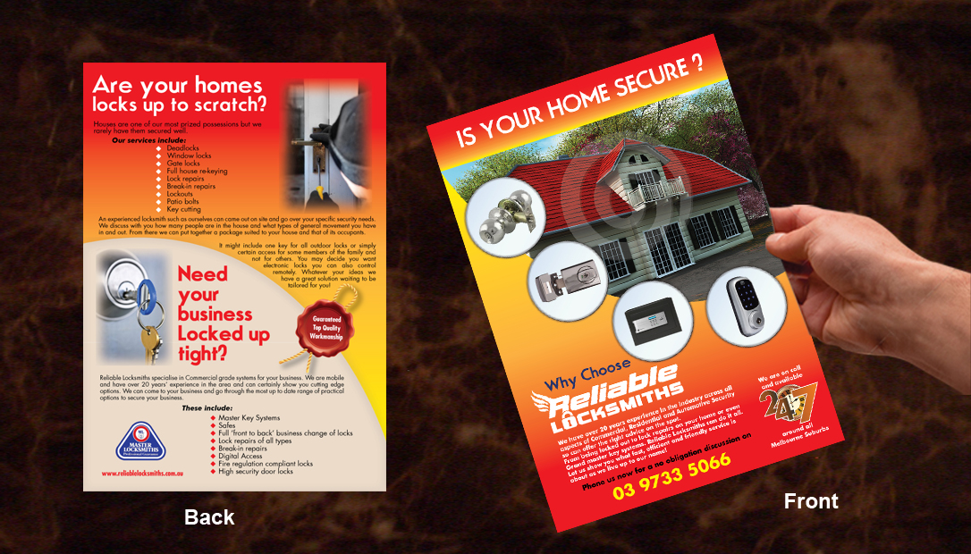 Diseño de Flyer por Impressive Sol para reliable locksmiths | Diseño #1843651