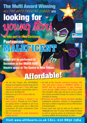 Leaflet for a childrens theatre school and production of Maleficent | Postkarten-Design von INGA DESIGN