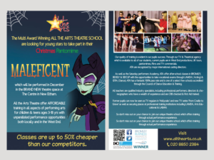 Leaflet for a childrens theatre school and production of Maleficent | Postkarten-Design von ordelya.nicole