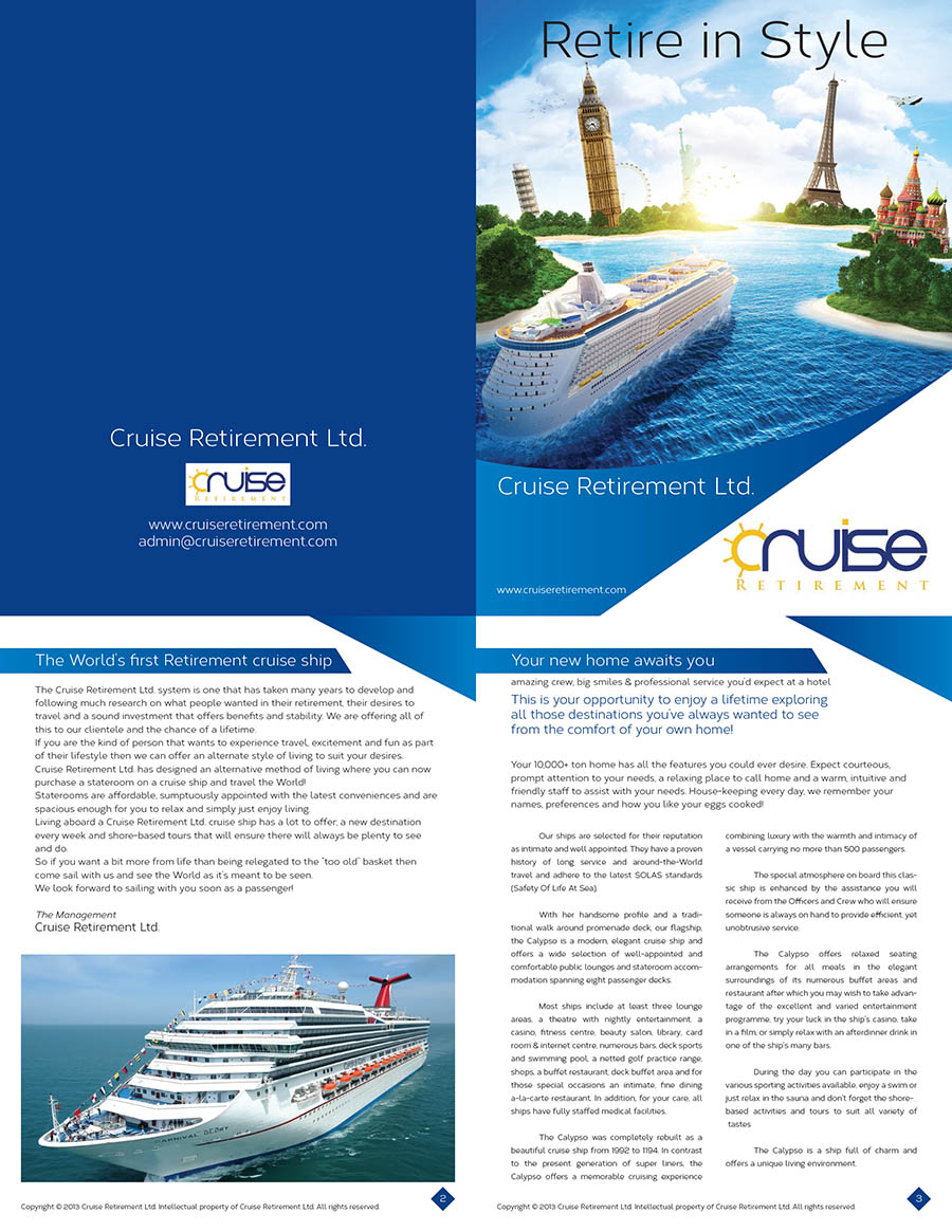 Brochure Design by Muzammil for Cruise Retirement Ltd. | Design #1888311
