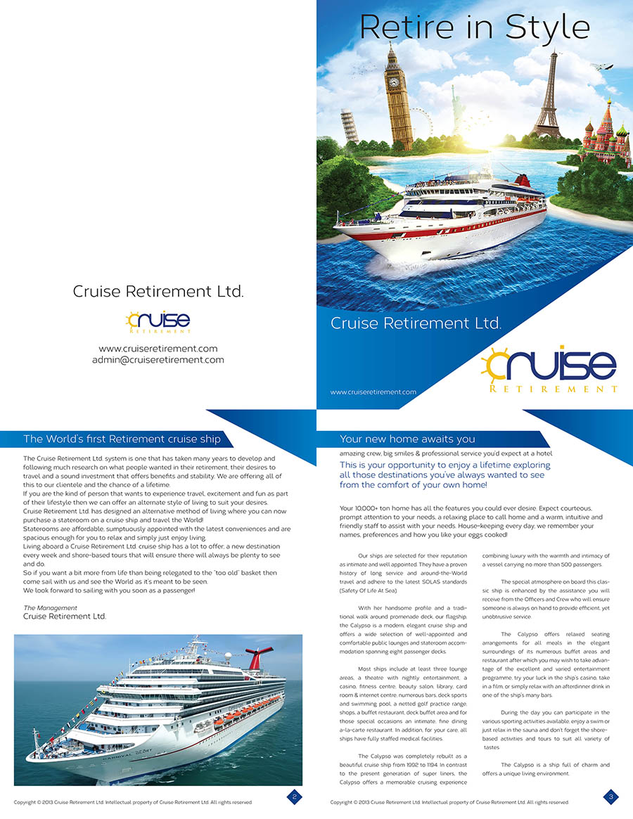 Brochure Design by Muzammil for Cruise Retirement Ltd. | Design #1892422
