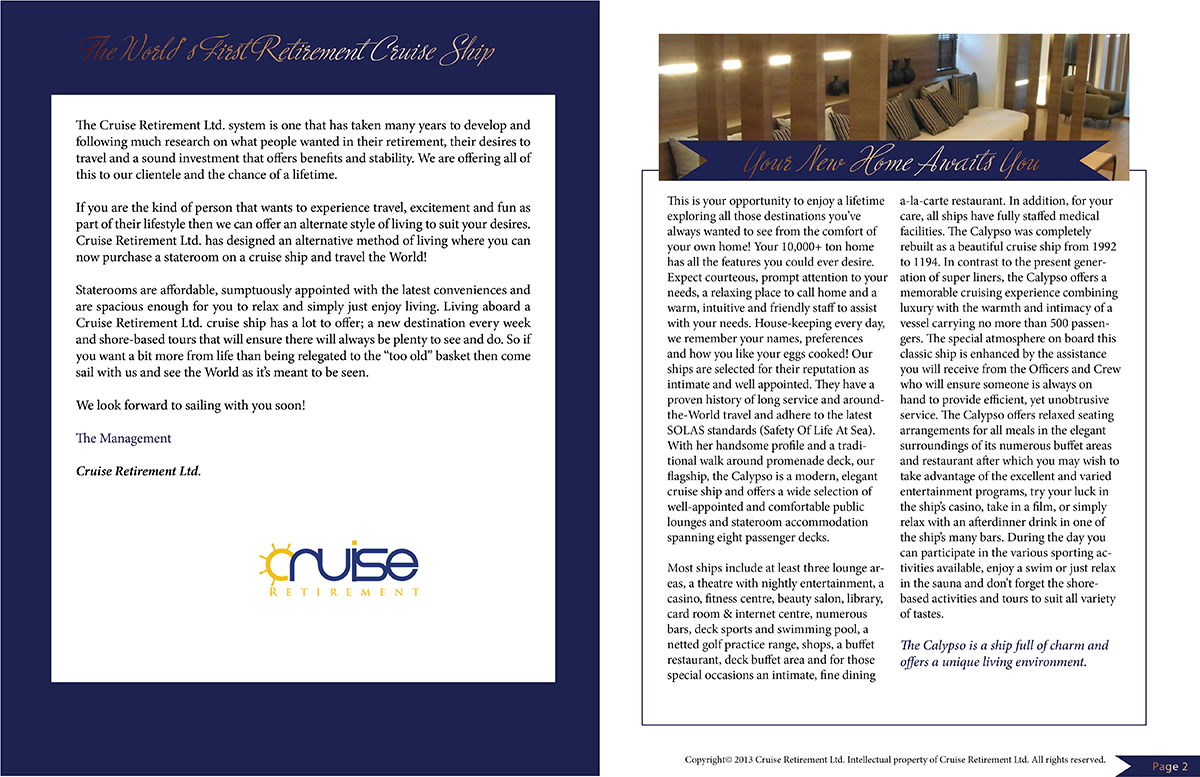 Brochure Design by JAC Marketing for Cruise Retirement Ltd. | Design #1958707