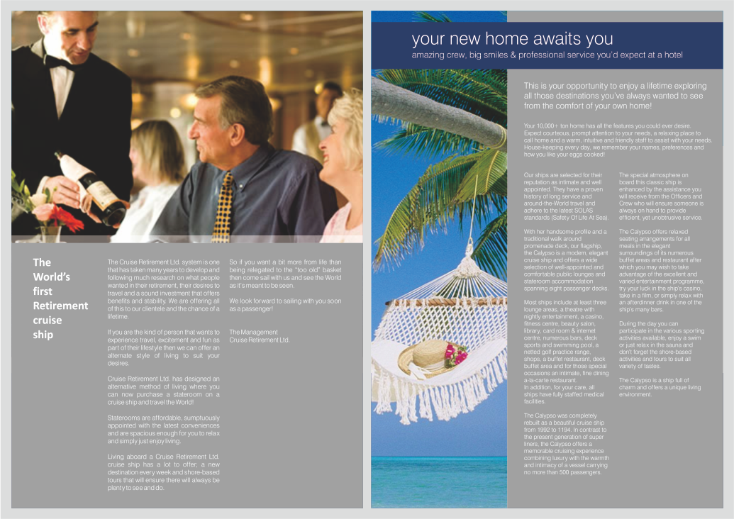Brochure Design by barinix for Cruise Retirement Ltd. | Design #1852703