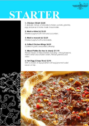 Menu Design by Test Tube  for Parsi | Design: #7325542