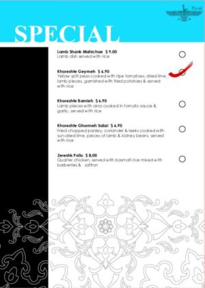 Menu Design by Test Tube  for Parsi | Design: #7325544