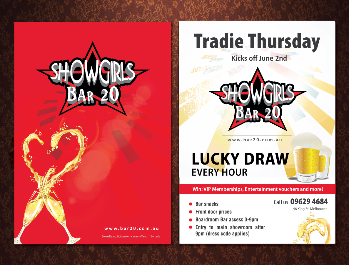 Flyer Design by Sbss for Showgirls Bar 20 | Design #1857882