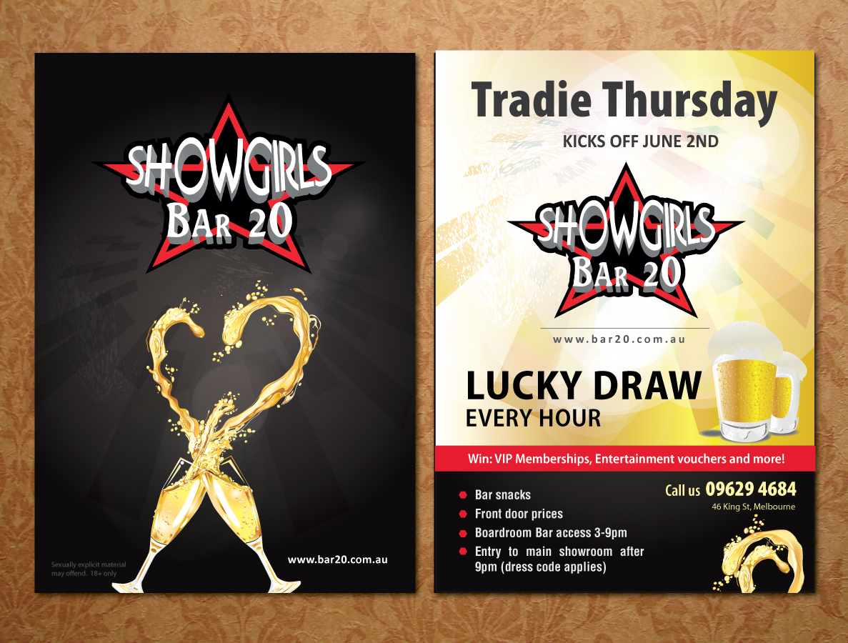 Flyer Design by Sbss for Showgirls Bar 20 | Design #1858029