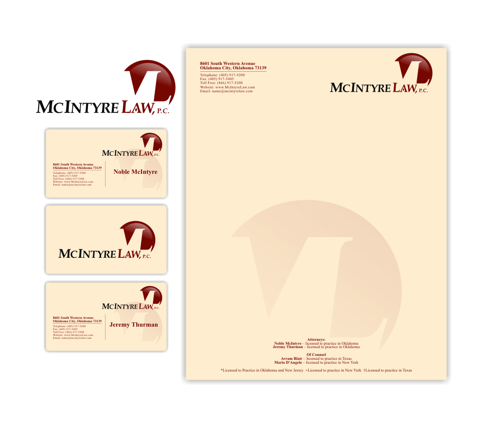 Stationery Design by SiddKidd for McIntyre Law, P.C. | Design #12497