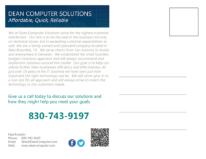Postkarten-Design von VEGA-Designs für Dean Computer Solutions | Design: #7374832