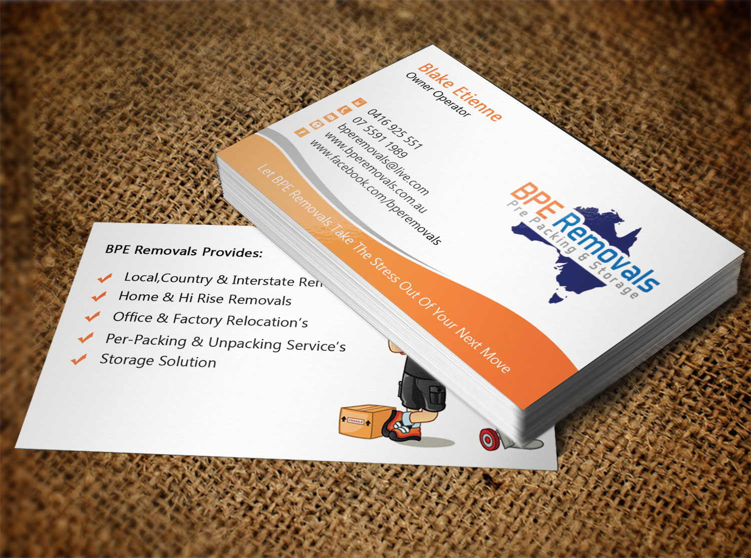 Visitenkarten-Design von Lanka Ama für BPE Removals | Design #9463531