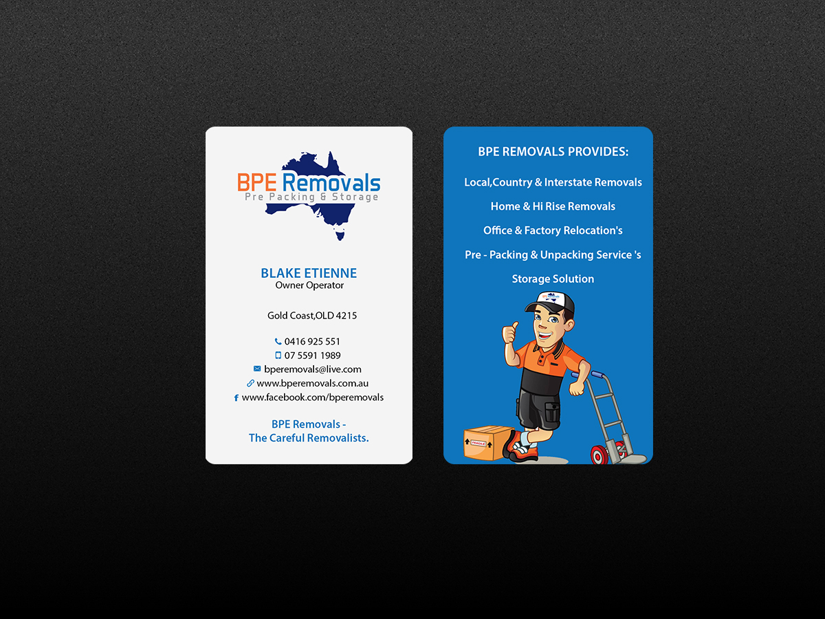 Business Card Design by Creations Box 2015 for BPE Removals | Design #9469068