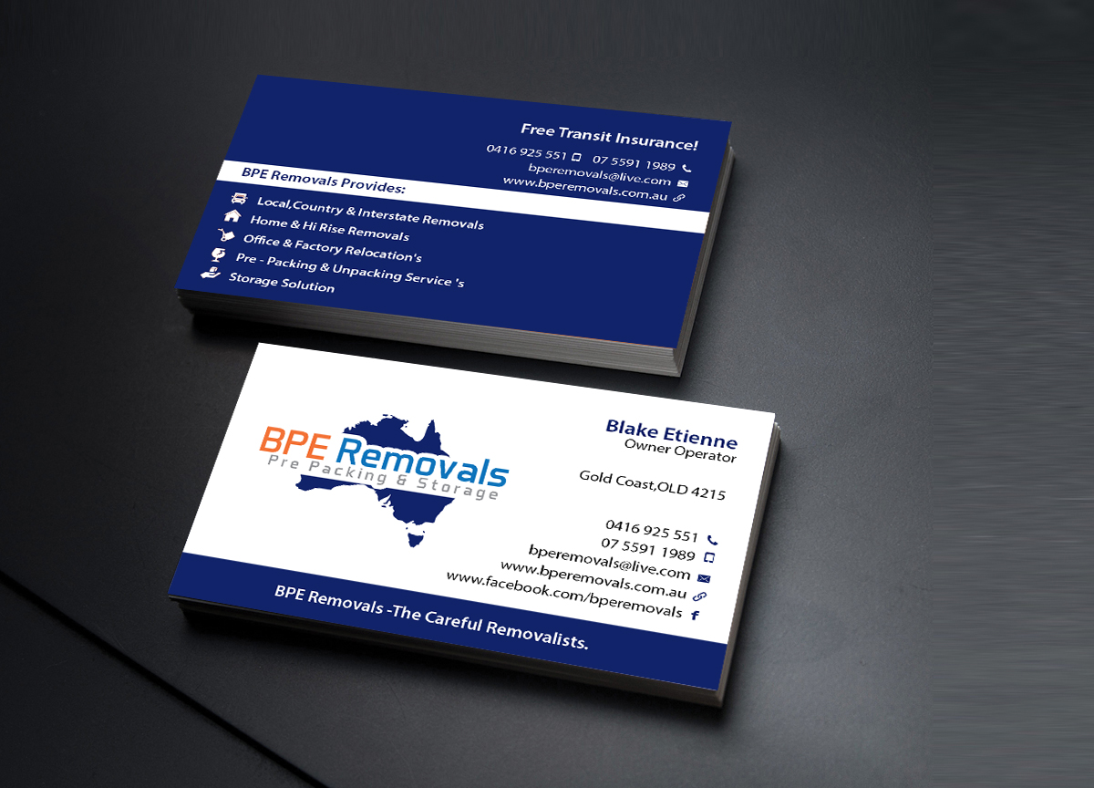 Business Card Design by Creations Box 2015 for BPE Removals | Design #9469069