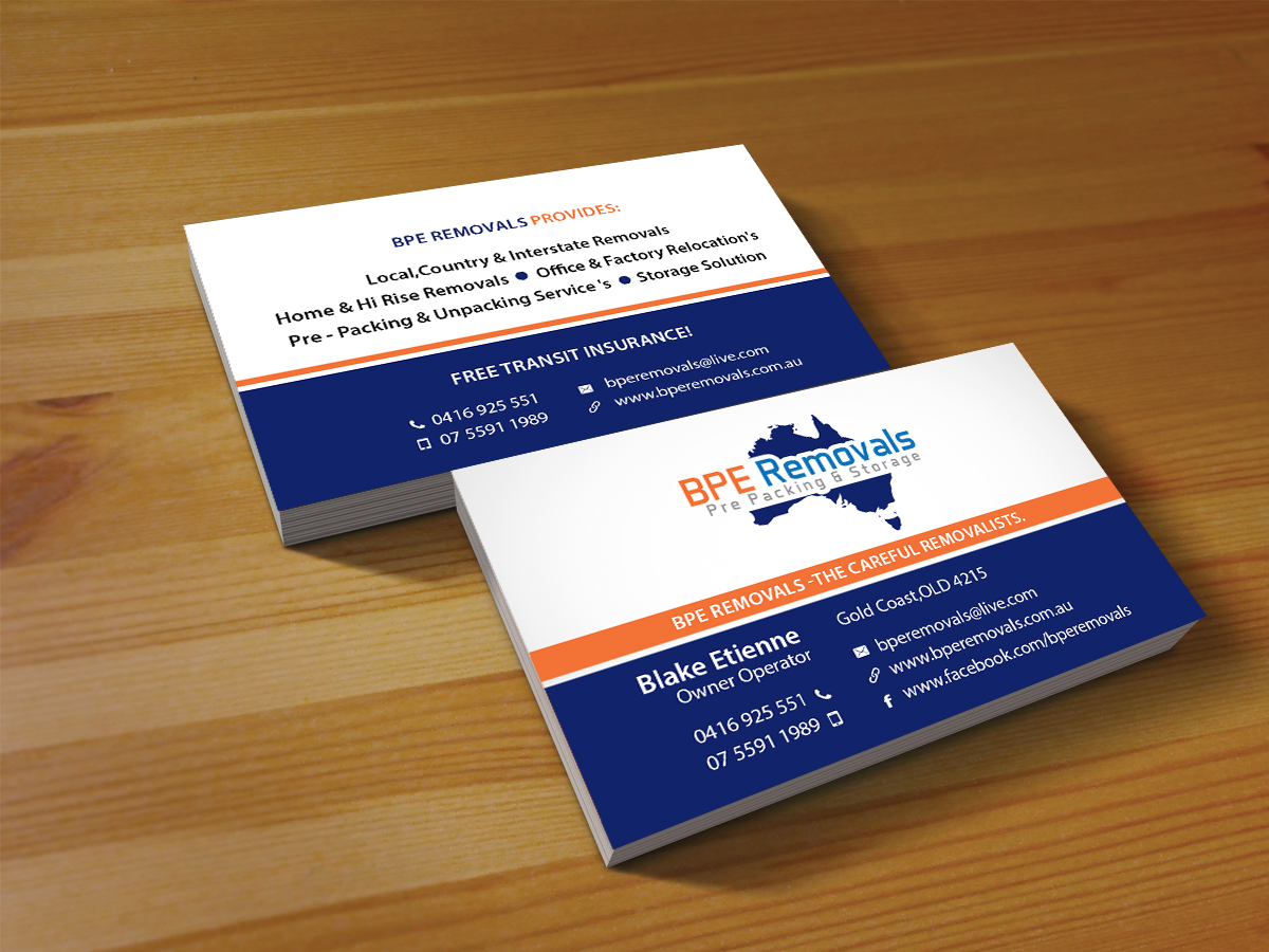 Business Card Design by Creations Box 2015 for BPE Removals | Design #9469071