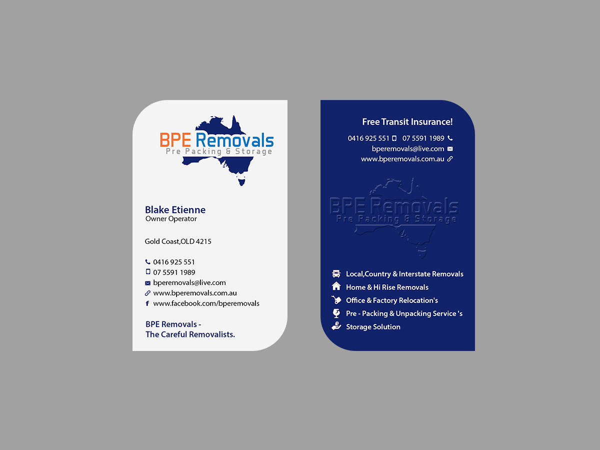Business Card Design by Creations Box 2015 for BPE Removals | Design #9469074