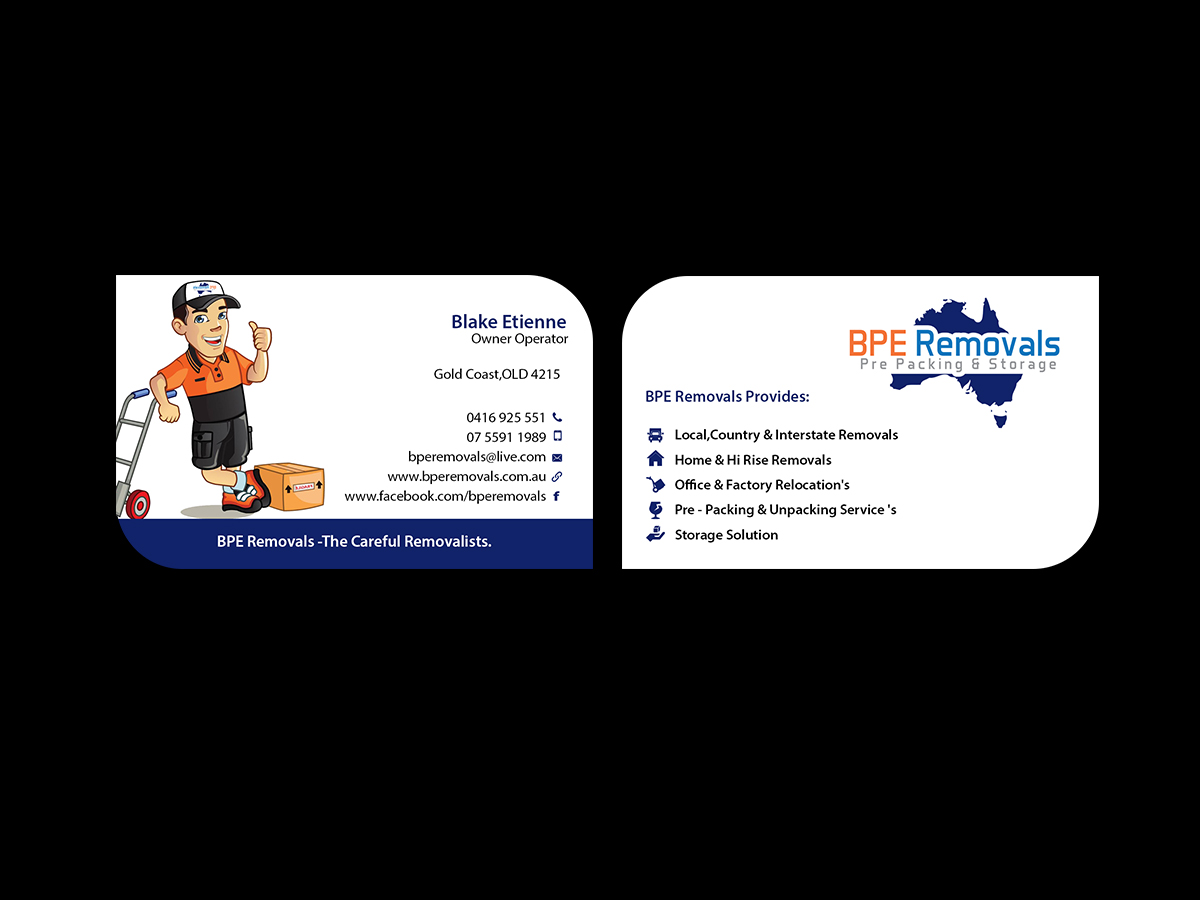 Business Card Design by Creations Box 2015 for BPE Removals | Design #9469075