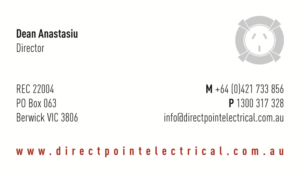 Visitenkarten-Design von Rachel Cleveland für Direct Point Electrical Pty Ltd | Design: #7384661