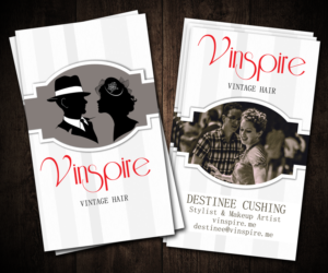 Business Card for Vinspire, a whimsical vintage hair business | Business Card Design by elveneclipse