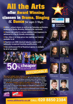 All the Arts Theatre School Dance, drama & singing classes for ages 3-18yrs | Diseño de Flyer por INGA DESIGN