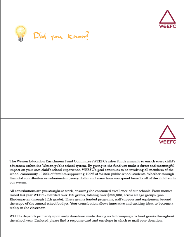 Card Design by Shilpa Mulay for Weston Education Enrichment Fund Committee | Design #1913025