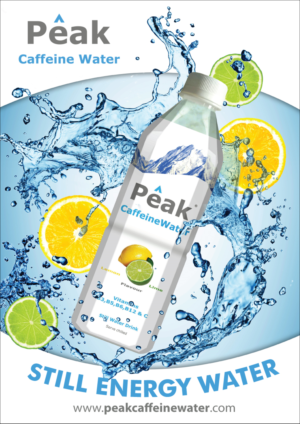 Peak Caffeine Water energy drink launch poster... | Poster Design by eleven
