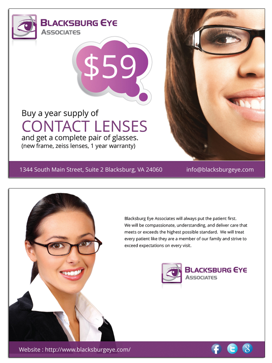 Diseño de Tarjeta por roopaljain para Blacksburg Eye Associates | Diseño #1900025