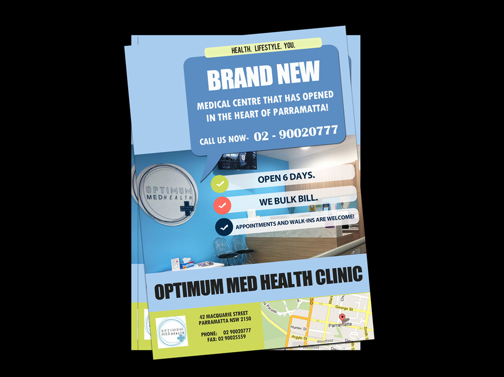 Flyer Design by NatPearlDesigns for Optimum Med Health Clinic | Design #1899668