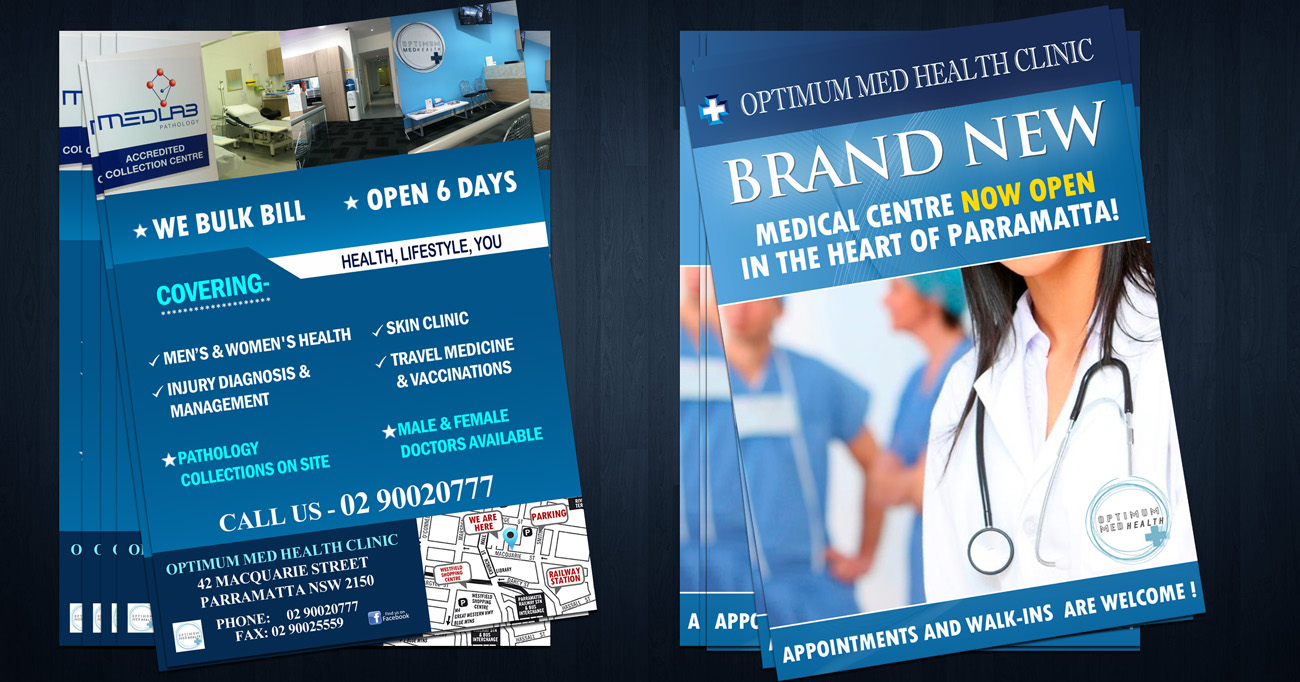 Flyer Design by NatPearlDesigns for Optimum Med Health Clinic | Design #1921136