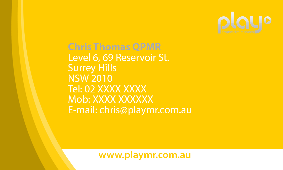 Business Card Design by Ian B. for PLAY MR | Design #1911884