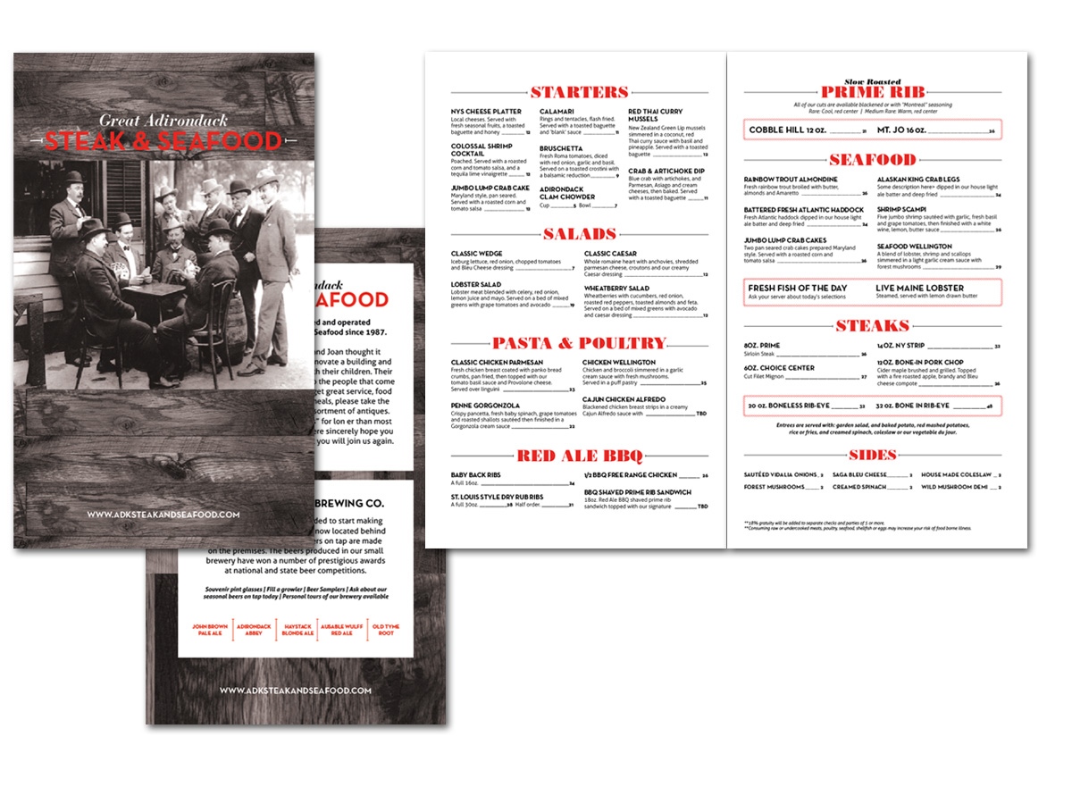 Menu Design by masher for Great Adirondack Steak & Seafood Co. | Design #1963086