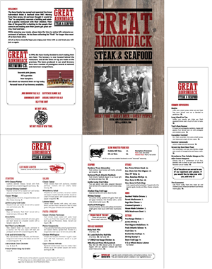 Menu Design by Oct-O-Ray Design for Great Adirondack Steak & Seafood Co. | Design #1964180