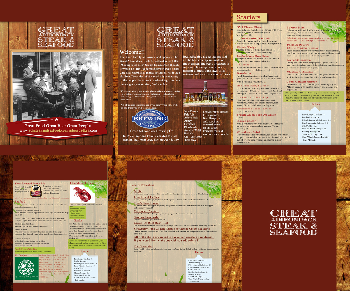 Menu Design by lkdesign for Great Adirondack Steak & Seafood Co. | Design #1912129
