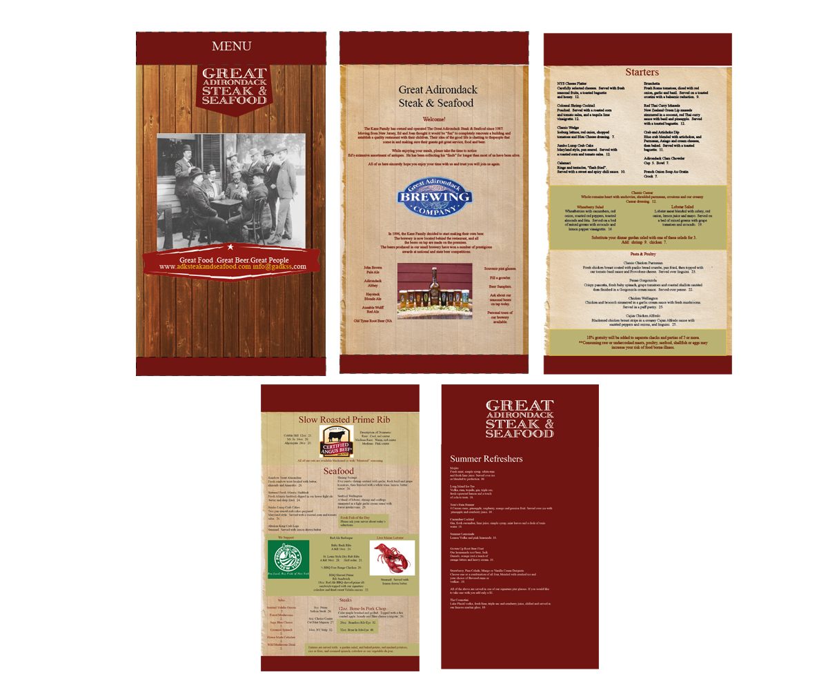 Menu Design by lkdesign for Great Adirondack Steak & Seafood Co. | Design #1928247