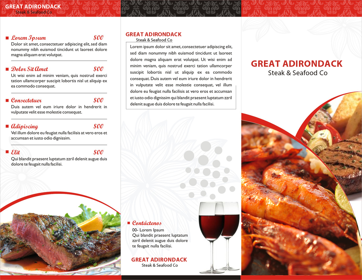 Menu Design by Brown Eyez for Great Adirondack Steak & Seafood Co. | Design #1945308