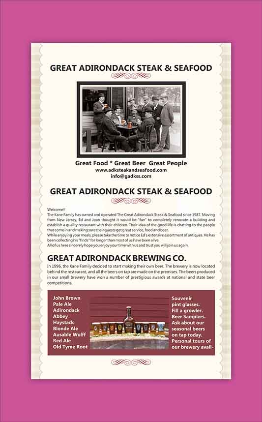 Menu Design by dkthedon for Great Adirondack Steak & Seafood Co. | Design #1948647